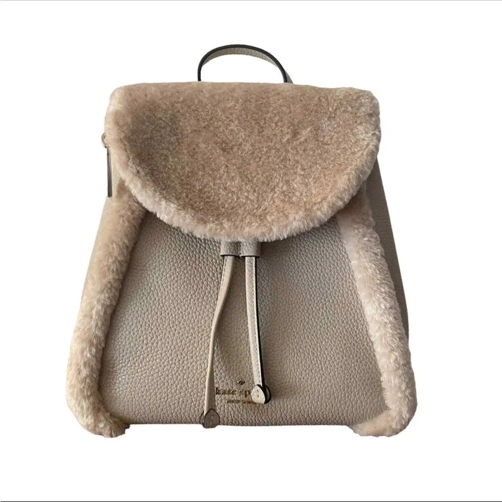 Kate Spade Leila Leather and Faux Shearling Backpack RARE in “light sand”